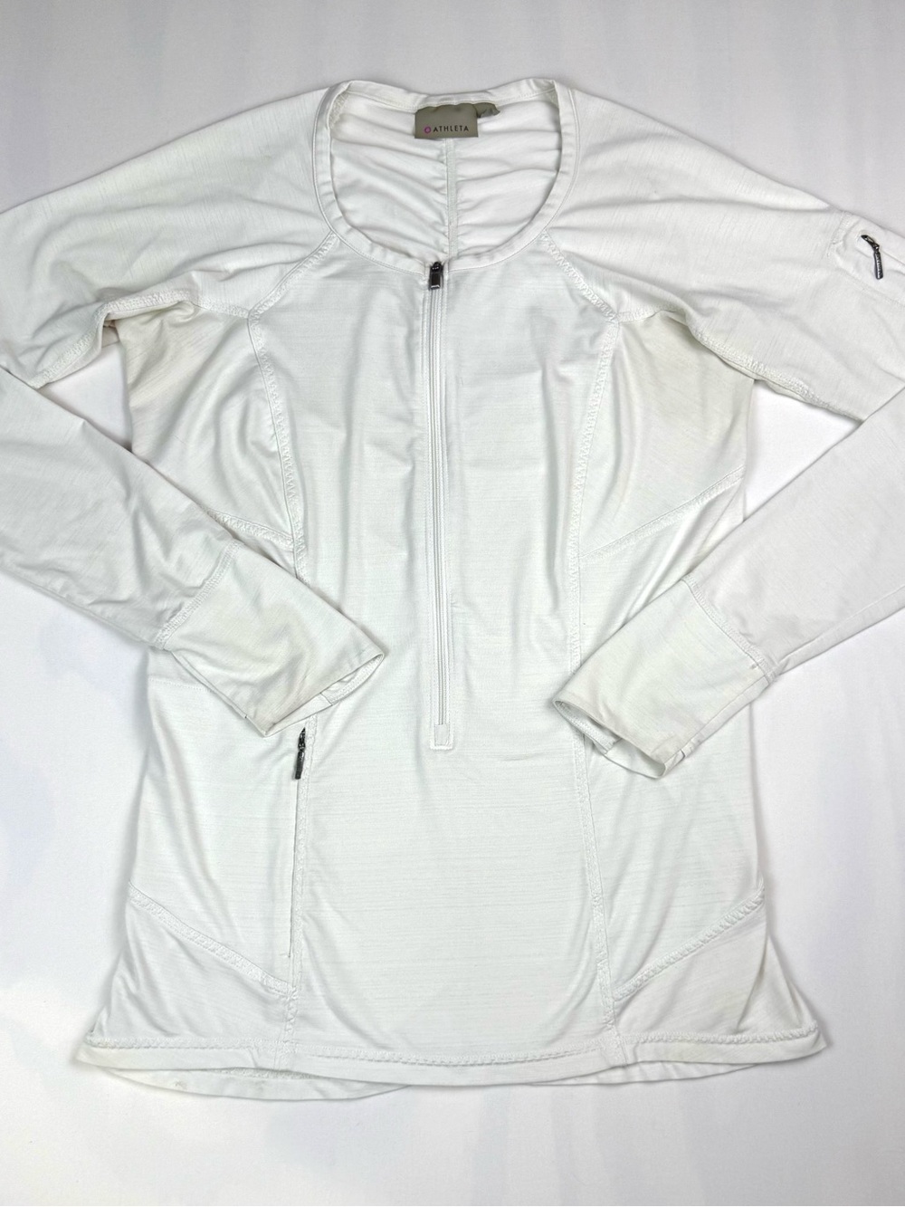 Athleta White Quarter Zip Pullover Womens Small Thumbhole Athletic‎ Jacket Top